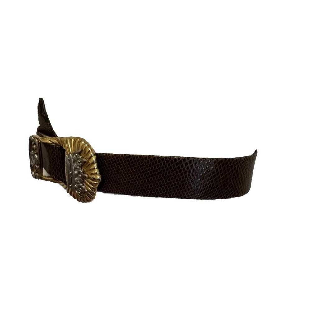 JUDITH LEIBER Taupe Gold SNAKESKIN Leather Adjustable BELT Crown BUCKLE Signed M - Picture 6 of 11
